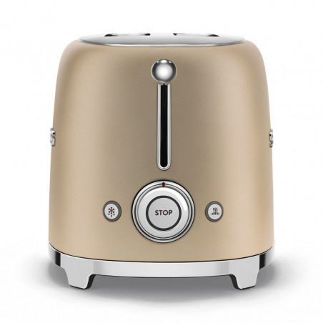 Τοστιέρα SMEG 50's Style TSF01CHMEU, 950 W, 2 φέτες, 6 επίπεδα, Δίσκος για ψίχουλα, Ενσωματωμένο καλώδιο, Ανοξείδωτο ατσάλι, Χρώμα σαμπάνιας