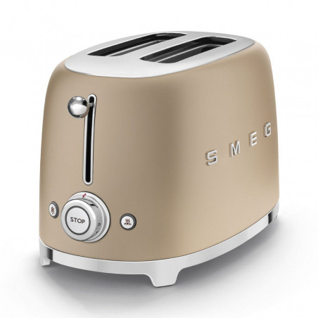 Τοστιέρα SMEG 50's Style TSF01CHMEU, 950 W, 2 φέτες, 6 επίπεδα, Δίσκος για ψίχουλα, Ενσωματωμένο καλώδιο, Ανοξείδωτο ατσάλι, Χρώμα σαμπάνιας