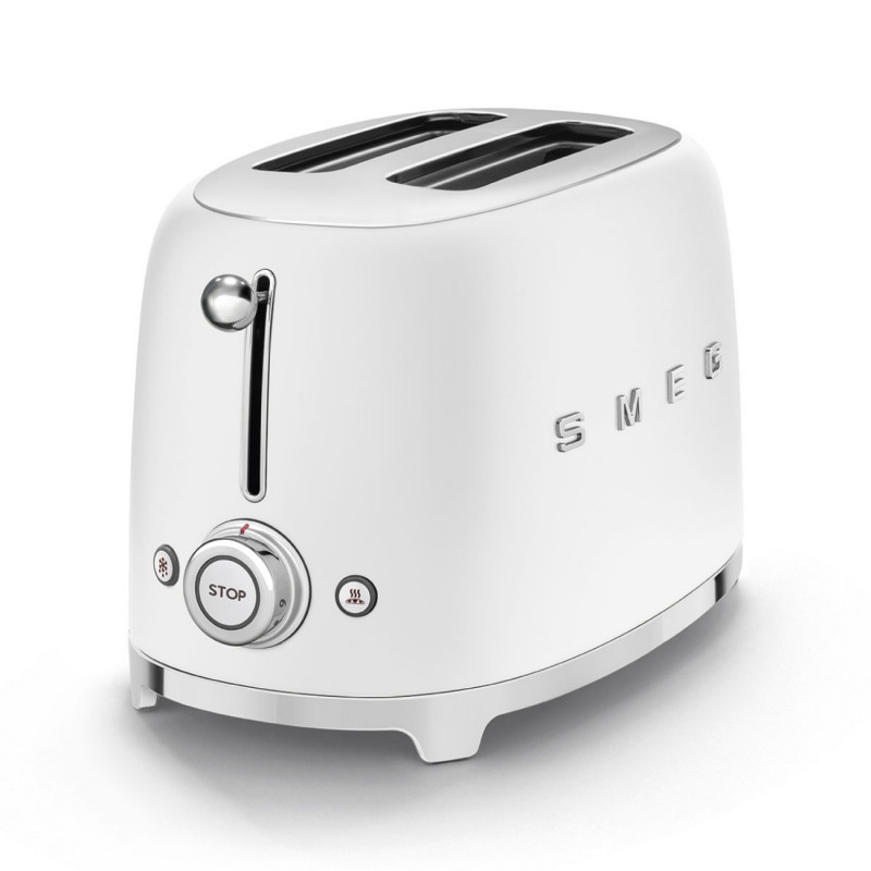 Τοστιέρα SMEG 50's Style TSF01WHMEU, 950 W, 2 φέτες, 6 επίπεδα, Δοχείο για ψίχουλα, Ενσωματωμένο καλώδιο, Ανοξείδωτο ατσάλι, Λευκό ματ