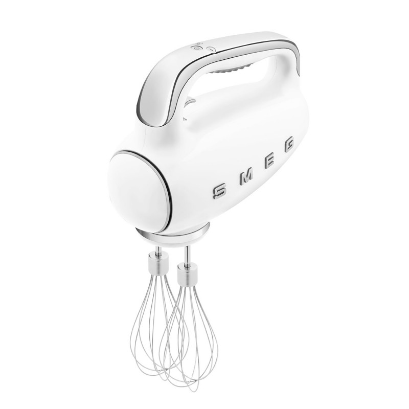 Χειροκίνητο μίξερ SMEG 50's Style HMF01WHEU, 250 W, 9 ταχύτητες, λειτουργία Turbo, κρυφή οθόνη LED, χρονοδιακόπτης, εξαρτήματα, λευκό