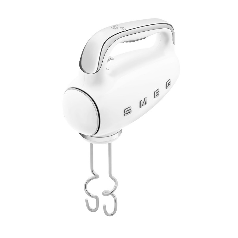 Χειροκίνητο μίξερ SMEG 50's Style HMF01WHEU, 250 W, 9 ταχύτητες, λειτουργία Turbo, κρυφή οθόνη LED, χρονοδιακόπτης, εξαρτήματα, λευκό