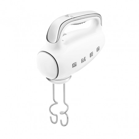 Χειροκίνητο μίξερ SMEG 50's Style HMF01WHEU, 250 W, 9 ταχύτητες, λειτουργία Turbo, κρυφή οθόνη LED, χρονοδιακόπτης, εξαρτήματα, λευκό