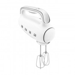 Χειροκίνητο μίξερ SMEG 50's Style HMF01WHEU, 250 W, 9 ταχύτητες, λειτουργία Turbo, κρυφή οθόνη LED, χρονοδιακόπτης, εξαρτήματα, λευκό