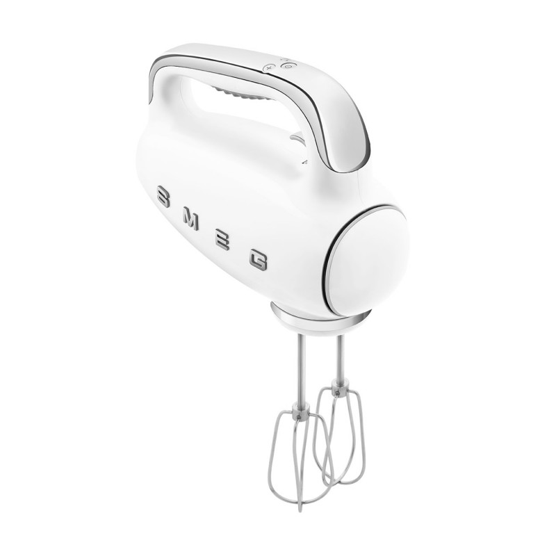 Χειροκίνητο μίξερ SMEG 50's Style HMF01WHEU, 250 W, 9 ταχύτητες, λειτουργία Turbo, κρυφή οθόνη LED, χρονοδιακόπτης, εξαρτήματα, λευκό