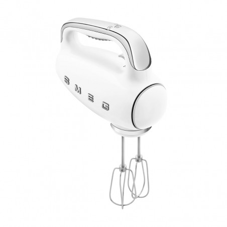 Χειροκίνητο μίξερ SMEG 50's Style HMF01WHEU, 250 W, 9 ταχύτητες, λειτουργία Turbo, κρυφή οθόνη LED, χρονοδιακόπτης, εξαρτήματα, λευκό