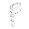 Χειροκίνητο μίξερ SMEG 50's Style HMF01WHEU, 250 W, 9 ταχύτητες, λειτουργία Turbo, κρυφή οθόνη LED, χρονοδιακόπτης, εξαρτήματα, λευκό