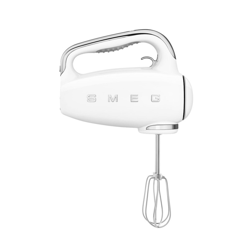 Χειροκίνητο μίξερ SMEG 50's Style HMF01WHEU, 250 W, 9 ταχύτητες, λειτουργία Turbo, κρυφή οθόνη LED, χρονοδιακόπτης, εξαρτήματα, λευκό