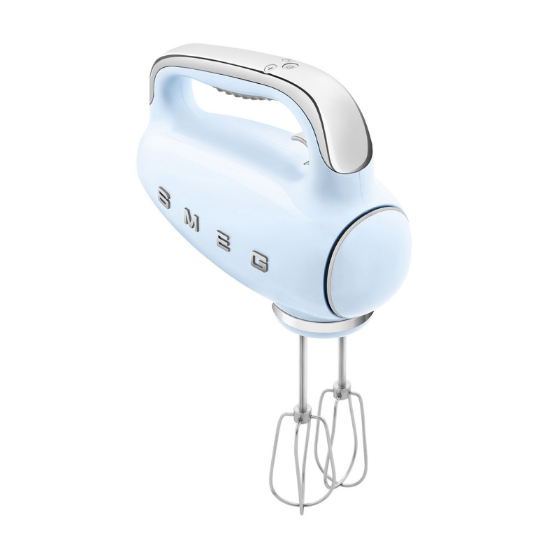 Χειροκίνητο μίξερ SMEG 50's Style HMF01PBEU, 250 W, 9 ταχύτητες, λειτουργία Turbo, κρυφή οθόνη LED, χρονοδιακόπτης, εξαρτήματα, μπλε