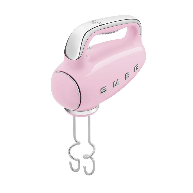 Χειροκίνητο μίξερ SMEG 50's Style HMF01PKEU, 250 W, 9 ταχύτητες, λειτουργία Turbo, κρυφή οθόνη LED, χρονοδιακόπτης, εξαρτήματα, ροζ