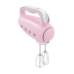 Χειροκίνητο μίξερ SMEG 50's Style HMF01PKEU, 250 W, 9 ταχύτητες, λειτουργία Turbo, κρυφή οθόνη LED, χρονοδιακόπτης, εξαρτήματα, ροζ