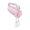 Χειροκίνητο μίξερ SMEG 50's Style HMF01PKEU, 250 W, 9 ταχύτητες, λειτουργία Turbo, κρυφή οθόνη LED, χρονοδιακόπτης, εξαρτήματα, ροζ