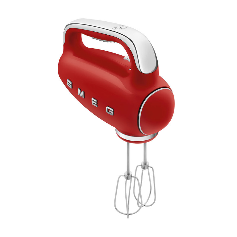 Χειροκίνητο μίξερ SMEG 50's Style HMF01RDEU, 250 W, 9 ταχύτητες, λειτουργία Turbo, κρυφή οθόνη LED, χρονοδιακόπτης, εξαρτήματα, κόκκινο