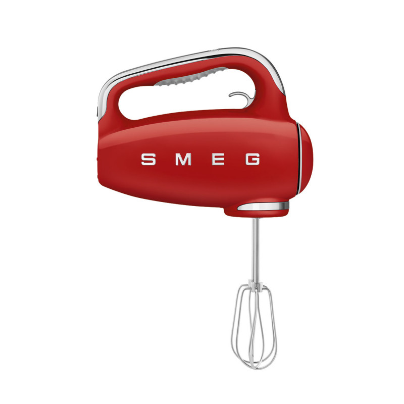 Χειροκίνητο μίξερ SMEG 50's Style HMF01RDEU, 250 W, 9 ταχύτητες, λειτουργία Turbo, κρυφή οθόνη LED, χρονοδιακόπτης, εξαρτήματα, κόκκινο