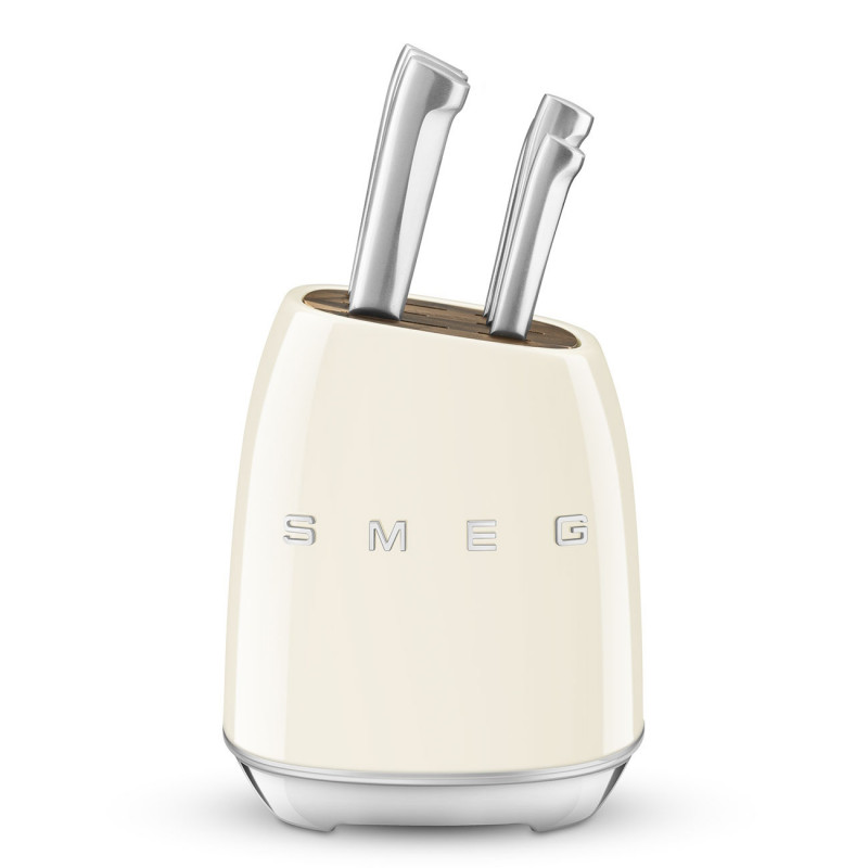 Σετ μαχαιριών με βάση SMEG KBSF02CR, 7 τεμάχια, Λαβές από ξύλο ακακίας, Γερμανικός ανοξείδωτος χάλυβας, Κρεμ