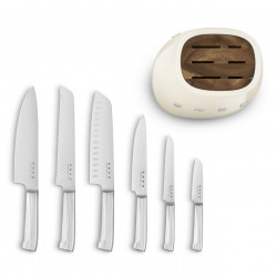 Σετ μαχαιριών με βάση SMEG KBSF02CR, 7 τεμάχια, Λαβές από ξύλο ακακίας, Γερμανικός ανοξείδωτος χάλυβας, Κρεμ