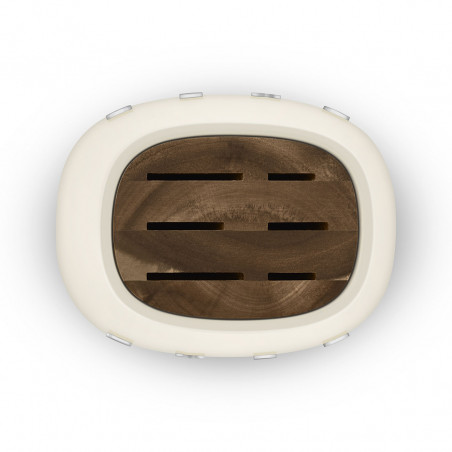 Σετ μαχαιριών με βάση SMEG KBSF02CR, 7 τεμάχια, Λαβές από ξύλο ακακίας, Γερμανικός ανοξείδωτος χάλυβας, Κρεμ