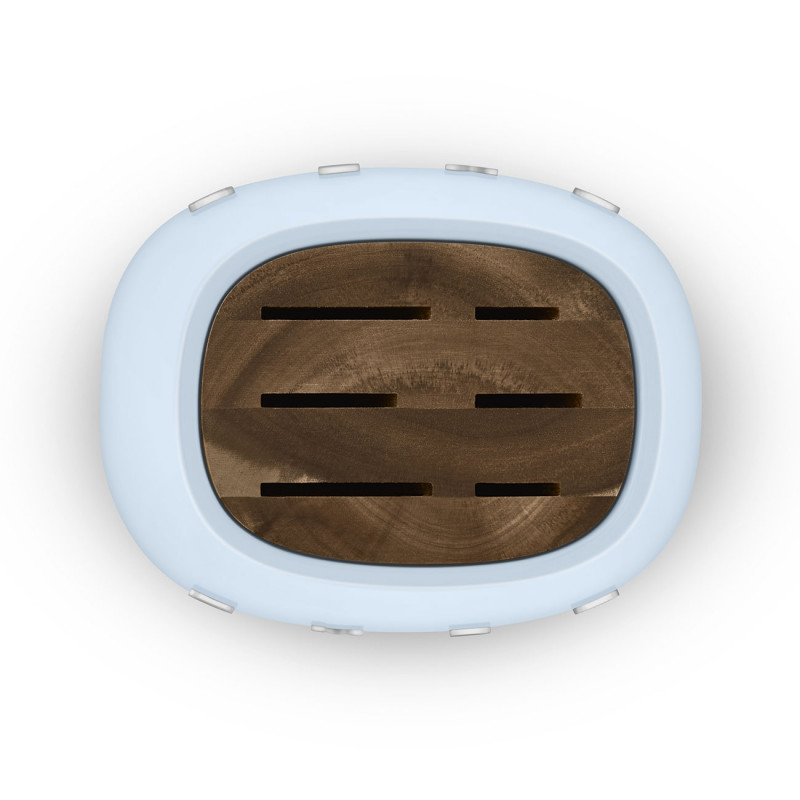 Σετ μαχαιριών με βάση SMEG KBSF02PB, 7 τεμάχια, Θήκες από ξύλο ακακίας, Γερμανικός ανοξείδωτος χάλυβας, Παστέλ μπλε