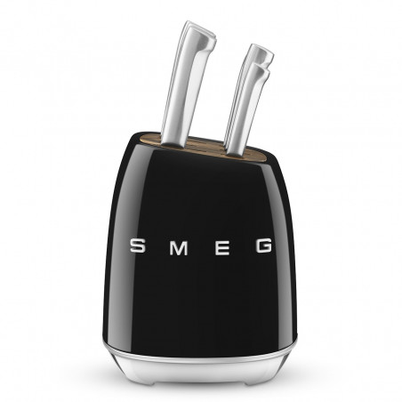 Σετ μαχαιριών με βάση SMEG KBSF02BL, 7 τεμάχια, Λαβές από ξύλο ακακίας, Γερμανικός ανοξείδωτος χάλυβας, Μαύρο