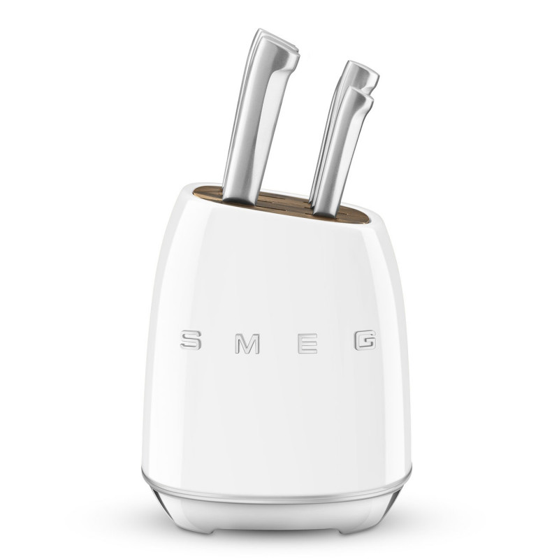 Σετ μαχαιριών με βάση SMEG KBSF02WH, 7 τεμάχια, Λαβές από ξύλο ακακίας, Γερμανικός ανοξείδωτος χάλυβας, Λευκό