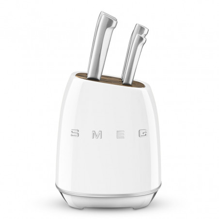 Σετ μαχαιριών με βάση SMEG KBSF02WH, 7 τεμάχια, Λαβές από ξύλο ακακίας, Γερμανικός ανοξείδωτος χάλυβας, Λευκό