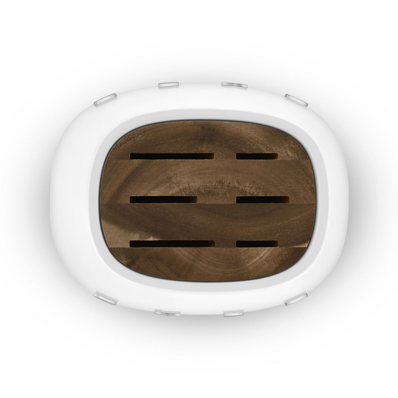 Σετ μαχαιριών με βάση SMEG KBSF02WH, 7 τεμάχια, Λαβές από ξύλο ακακίας, Γερμανικός ανοξείδωτος χάλυβας, Λευκό