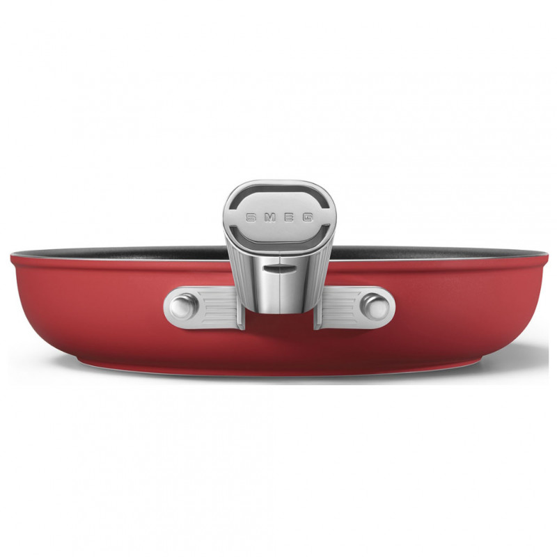 Τηγάνι με καπάκι SMEG CKFF2401RDM, 1,9 λ, Ø24 εκ., Επίστρωση τεφλόν, Έως 250 °C, Χωρίς PFAS, Για επαγωγικές εστίες, Κόκκινο