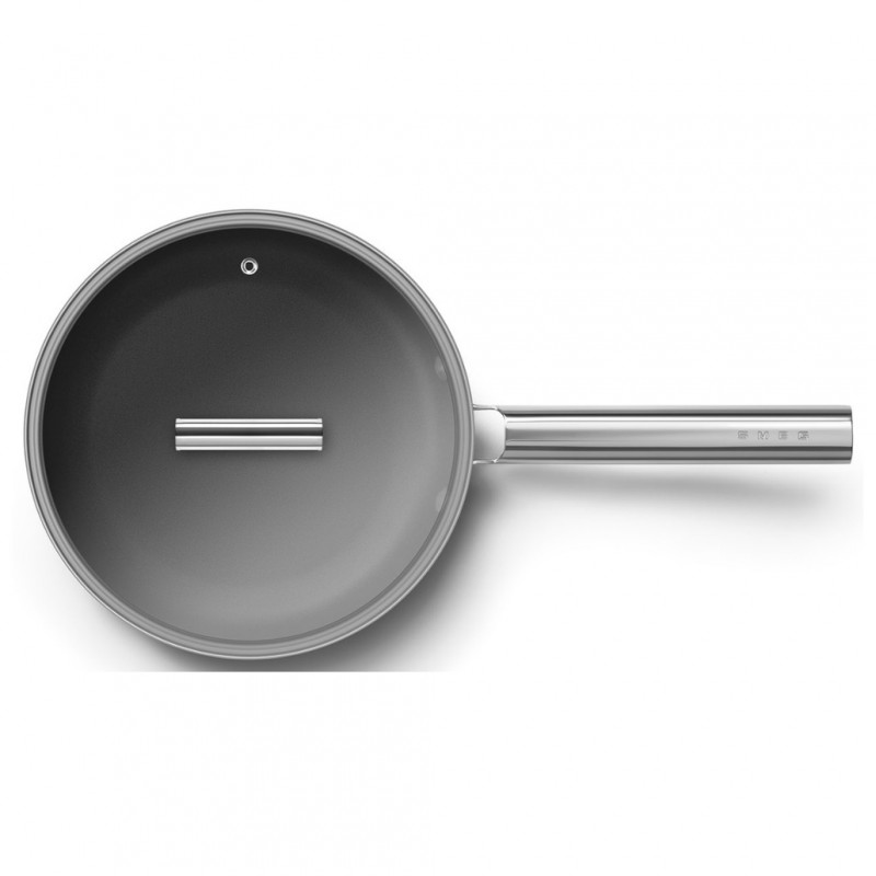 Τηγάνι με καπάκι SMEG CKFF2401BLM, 1,9 λ, Ø24 εκ., Επίστρωση τεφλόν, Έως 250 °C, Χωρίς PFAS, Για επαγωγικές εστίες, Μαύρο