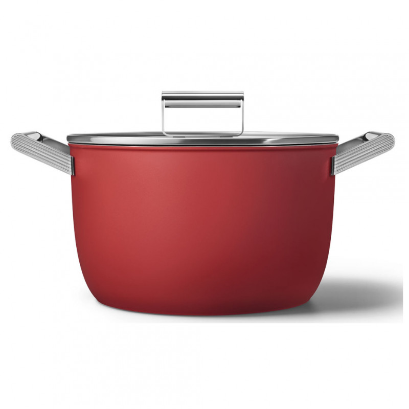 Κατσαρόλα SMEG CKFC2611RDM, 7,7 λίτρα, Ø26 εκ., Επίστρωση τεφλόν, Έως 250 °C, Για επαγωγικές εστίες, Κόκκινη