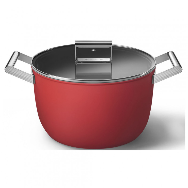 Κατσαρόλα SMEG CKFC2611RDM, 7,7 λίτρα, Ø26 εκ., Επίστρωση τεφλόν, Έως 250 °C, Για επαγωγικές εστίες, Κόκκινη