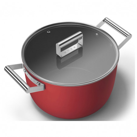 Κατσαρόλα SMEG CKFC2611RDM, 7,7 λίτρα, Ø26 εκ., Επίστρωση τεφλόν, Έως 250 °C, Για επαγωγικές εστίες, Κόκκινη