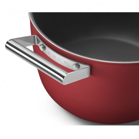 Κατσαρόλα SMEG CKFC2611RDM, 7,7 λίτρα, Ø26 εκ., Επίστρωση τεφλόν, Έως 250 °C, Για επαγωγικές εστίες, Κόκκινη