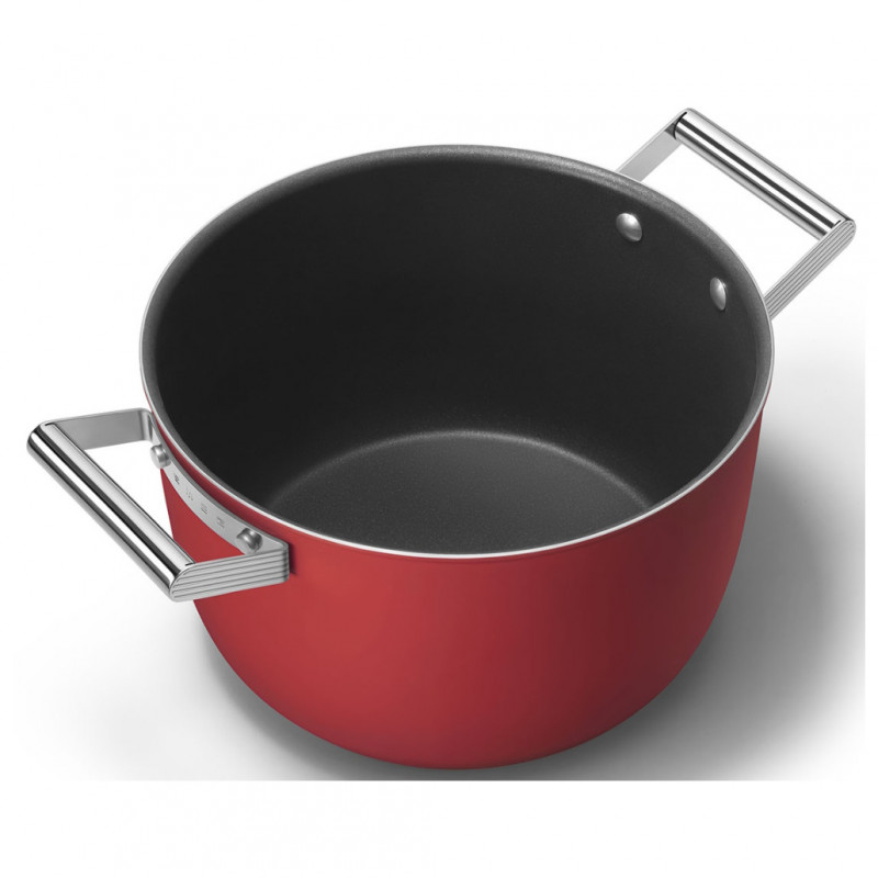 Κατσαρόλα SMEG CKFC2611RDM, 7,7 λίτρα, Ø26 εκ., Επίστρωση τεφλόν, Έως 250 °C, Για επαγωγικές εστίες, Κόκκινη