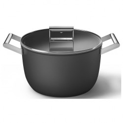 Κατσαρόλα SMEG CKFC2611BLM, 7,7 λίτρα, Ø26 εκ., Επίστρωση τεφλόν, Έως 250 °C, Για επαγωγικές εστίες, Μαύρο