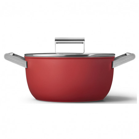 Κατσαρόλα SMEG CKFC2411RDM, 4,8 λ, Ø24 εκ., Τεφλόν επίστρωση, Έως 250 °C, Επαγωγή, Κόκκινη