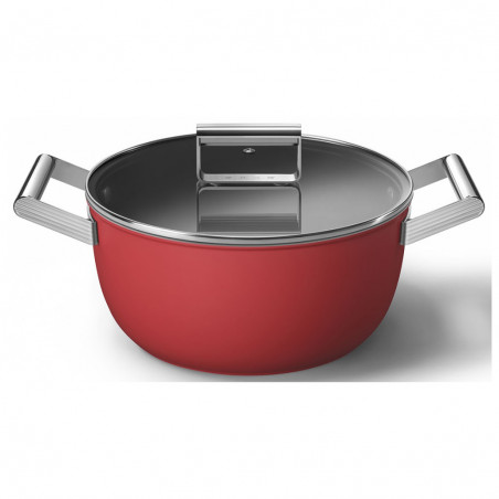 Κατσαρόλα SMEG CKFC2411RDM, 4,8 λ, Ø24 εκ., Τεφλόν επίστρωση, Έως 250 °C, Επαγωγή, Κόκκινη