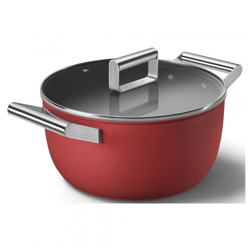 Κατσαρόλα SMEG CKFC2411RDM, 4,8 λ, Ø24 εκ., Τεφλόν επίστρωση, Έως 250 °C, Επαγωγή, Κόκκινη