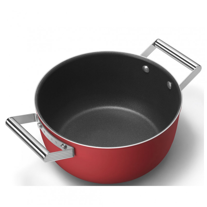 Κατσαρόλα SMEG CKFC2411RDM, 4,8 λ, Ø24 εκ., Τεφλόν επίστρωση, Έως 250 °C, Επαγωγή, Κόκκινη