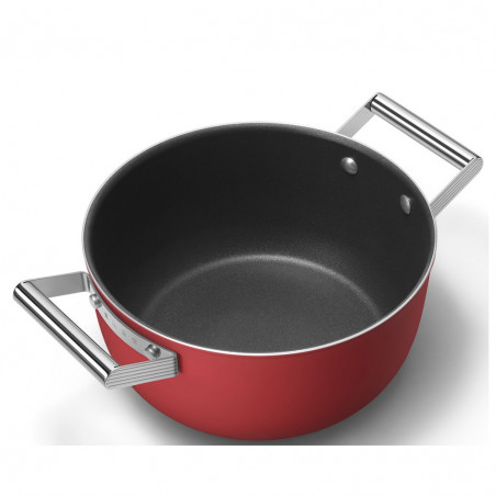 Κατσαρόλα SMEG CKFC2411RDM, 4,8 λ, Ø24 εκ., Τεφλόν επίστρωση, Έως 250 °C, Επαγωγή, Κόκκινη