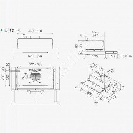 Εντοιχισμένος απορροφητήρας Elica Elite 14 Lux WH 60, 121 W, 60 εκ., Κατηγορία D, 304 μ³/ώρα, φωτισμός LED, Λευκό