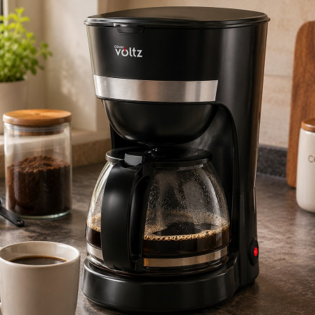 Καφετιέρα Oliver Voltz OV51170WN, 600 W, 1,25 λ, Σύστημα κατά της στάγδην, Διαφανής δεξαμενή νερού, Μαύρо