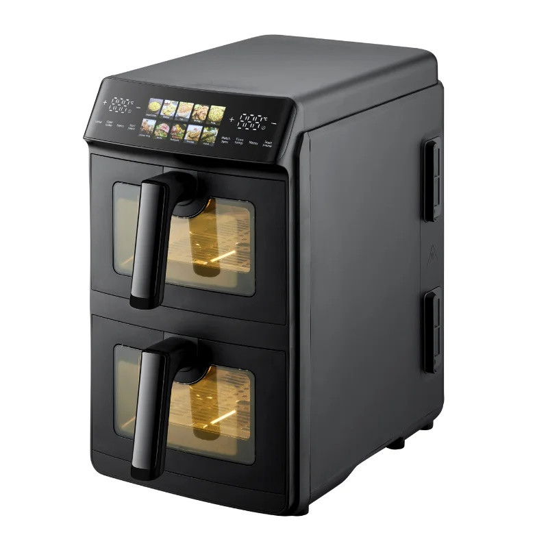 Διπλή φριτέζα με ζεστό αέρα Just Perfecto JP-AF10DB, 2600 W, 10 λίτρα, 10 προγράμματα, 80-200 °C, Rapid Hot Air Circulation, Συγχρονισμένο μαγείρεμα, Μαύρο