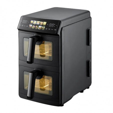 Διπλή φριτέζα με ζεστό αέρα Just Perfecto JP-AF10DB, 2600 W, 10 λίτρα, 10 προγράμματα, 80-200 °C, Rapid Hot Air Circulation, Συγχρονισμένο μαγείρεμα, Μαύρο