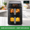 Διπλή φριτέζα με ζεστό αέρα Just Perfecto JP-AF10DB, 2600 W, 10 λίτρα, 10 προγράμματα, 80-200 °C, Rapid Hot Air Circulation, Συγχρονισμένο μαγείρεμα, Μαύρο