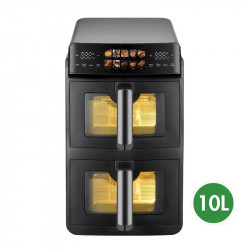Διπλή φριτέζα με ζεστό αέρα Just Perfecto JP-AF10DB, 2600 W, 10 λίτρα, 10 προγράμματα, 80-200 °C, Rapid Hot Air Circulation, Συγχρονισμένο μαγείρεμα, Μαύρο