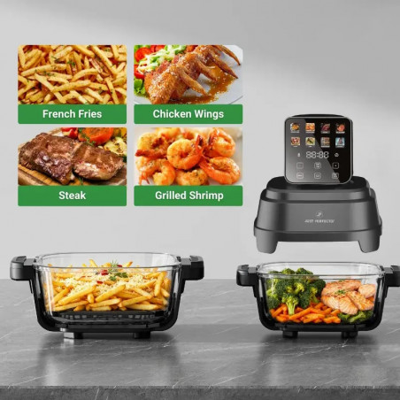 Φριτέζα με ζεστό αέρα Just Perfecto JP-AF4GL, 1500 W, 1,5/4 λίτρα, 8 προγράμματα, 80-200 °C, κυκλοφορία ζεστού αέρα 360°, θερμοανθεκτική γυάλινη κατασκευή, μαύρο