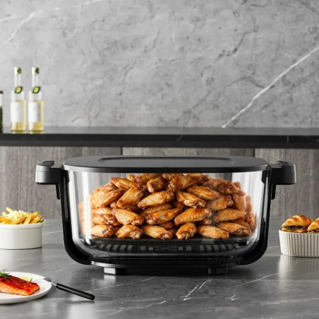 Φριτέζα με ζεστό αέρα Just Perfecto JP-AF4GL, 1500 W, 1,5/4 λίτρα, 8 προγράμματα, 80-200 °C, κυκλοφορία ζεστού αέρα 360°, θερμοανθεκτική γυάλινη κατασκευή, μαύρο