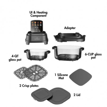 Φριτέζα με ζεστό αέρα Just Perfecto JP-AF4GL, 1500 W, 1,5/4 λίτρα, 8 προγράμματα, 80-200 °C, κυκλοφορία ζεστού αέρα 360°, θερμοανθεκτική γυάλινη κατασκευή, μαύρο