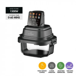 Φριτέζα με ζεστό αέρα Just Perfecto JP-AF4GL, 1500 W, 1,5/4 λίτρα, 8 προγράμματα, 80-200 °C, κυκλοφορία ζεστού αέρα 360°, θερμοανθεκτική γυάλινη κατασκευή, μαύρο