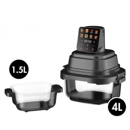 Φριτέζα με ζεστό αέρα Just Perfecto JP-AF4GL, 1500 W, 1,5/4 λίτρα, 8 προγράμματα, 80-200 °C, κυκλοφορία ζεστού αέρα 360°, θερμοανθεκτική γυάλινη κατασκευή, μαύρο