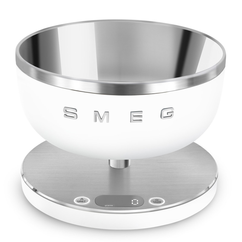 Ζυγαριά κουζίνας Smeg Collezione KSC01WHMWW, Έως 5 kg/5 l, ΤΑΡΑ, Οθόνη LED, Αντιολισθητική βάση, Αυτονομία έως 36 ώρες, Λευκό ματ